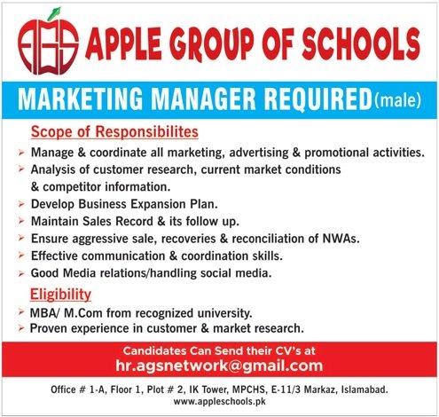 Apple Group Of Schools Islamabad Jobs