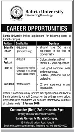 Bahria University Karachi Jobs