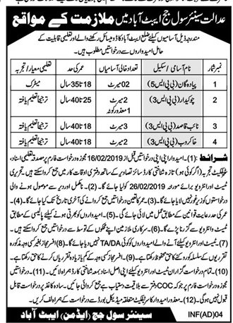 Civil Court Abbottabad Jobs For Naib Qasid