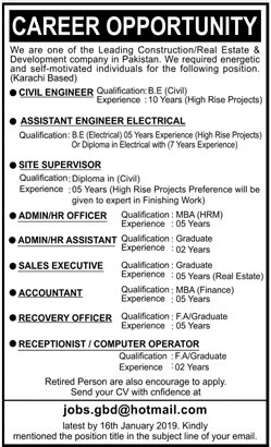 Construction Comapny Karachi Jobs For Civil Engineer