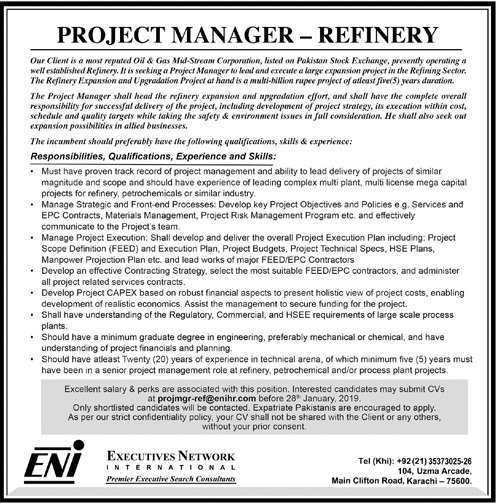 Executives Network International Karachi Jobs For Project Manager