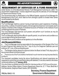 Finance Department Quetta Jobs For Fund Manager