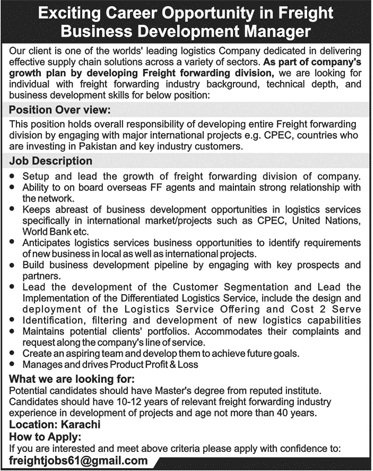 Freight Forwarding Company Karachi Jobs For Business Development Manager