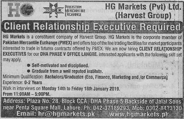 Hg Markets Private Limited Lahore Jobs For Client Relationship Executive