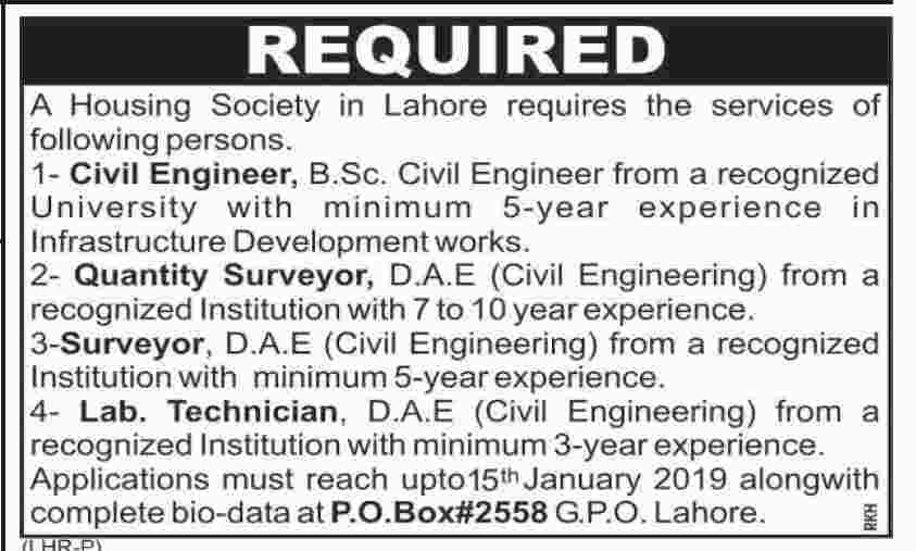 Housing Society Lahore Jobs