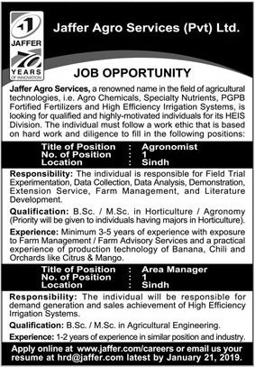 Jaffer Agro Services Private Limited Karachi Jobs for Area Manager