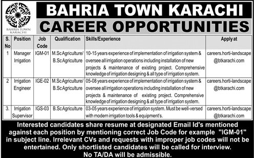 Jobs in Bahria Town Karachi Jobs