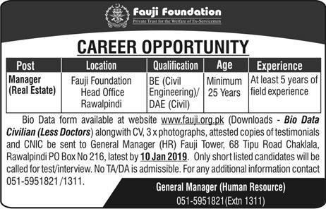 Jobs in Fauji Foundation Job