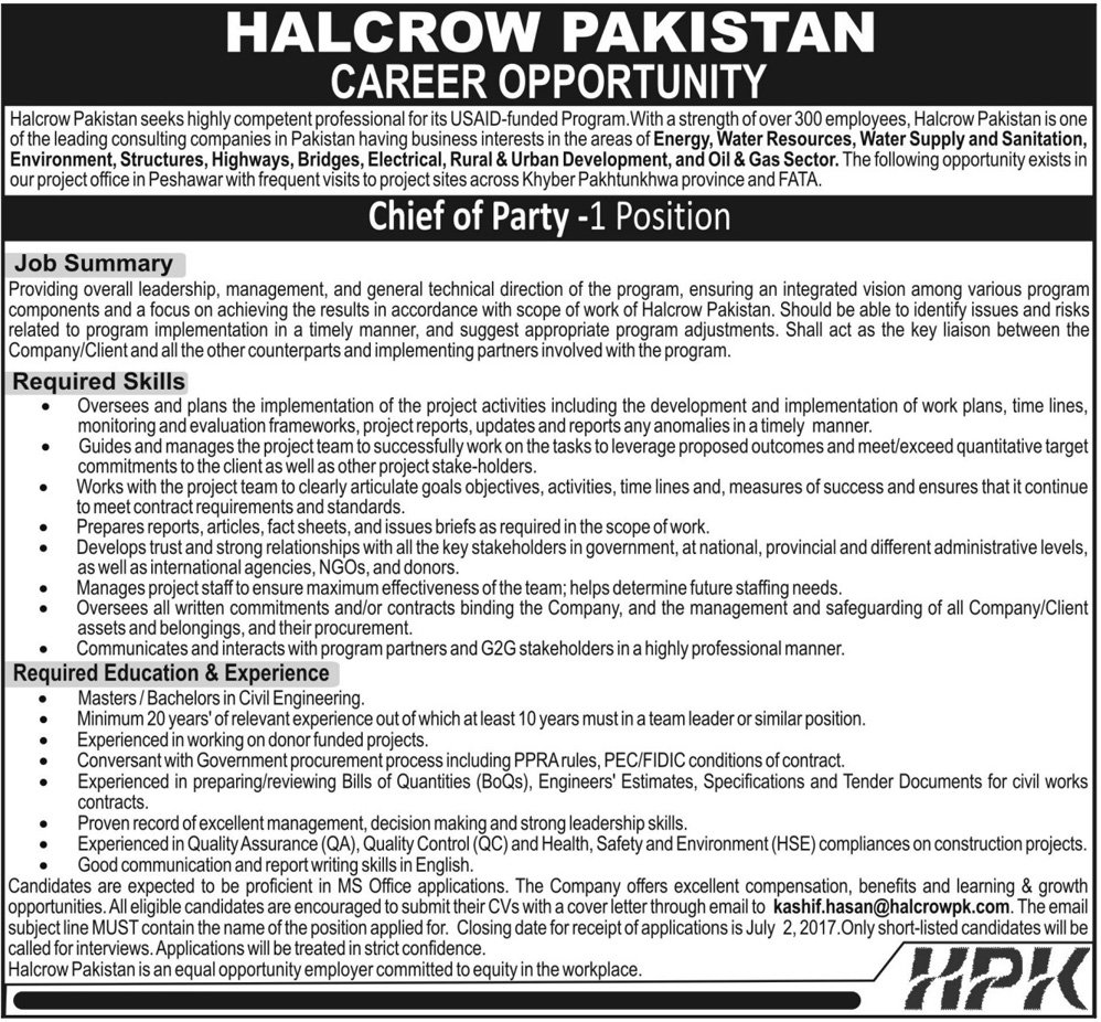 Jobs in HALCROW Pakistan