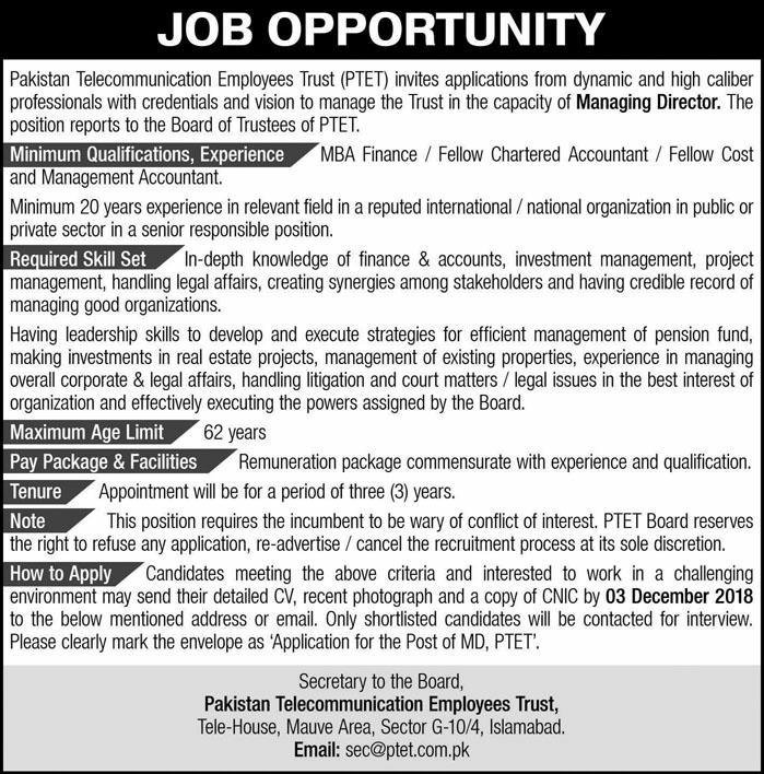 Jobs in Pakistan Telecom Employees Trust