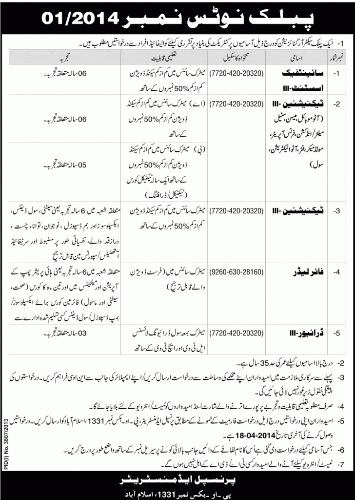 Jobs in Public Sector Organization Po Box No 1331 Islamabad