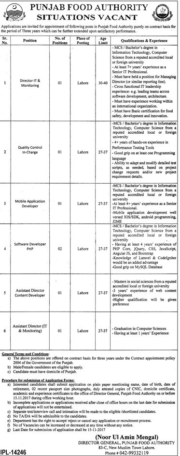 Jobs in Punjab Food Authority