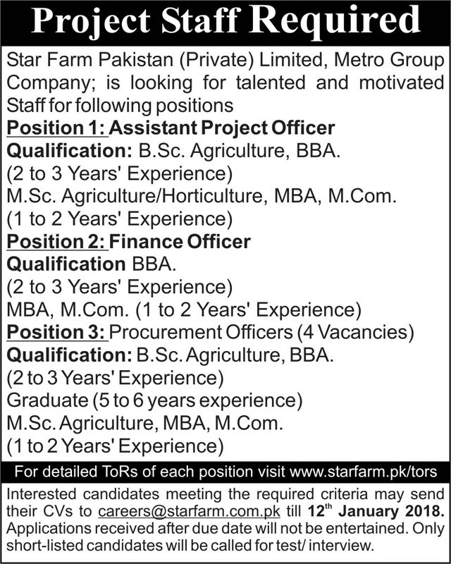 Jobs in Star Farm Pakistan Pvt Ltd