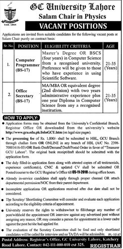 Jobs in The University Of Lahore