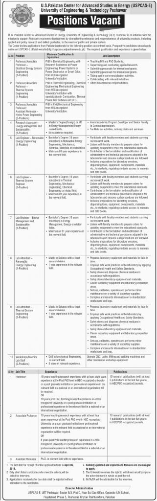 Jobs in University Of Engineering Peshawar