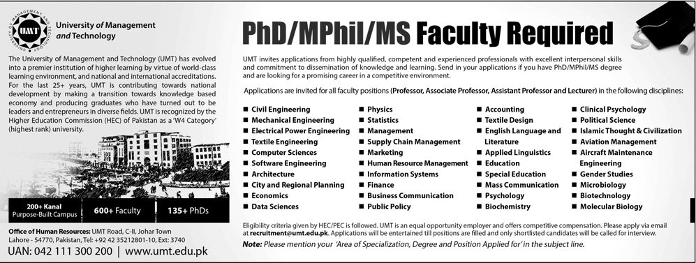 Jobs in University Of Managment And Technology