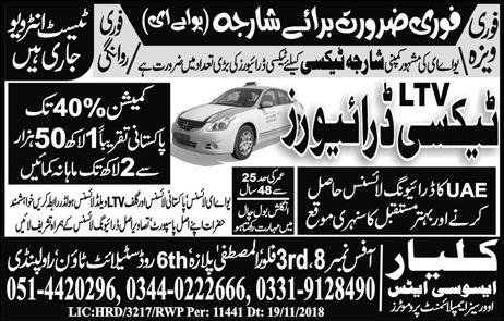 Kalyar Associates Overseas Employment Promoters Rawalpindi Jobs For Taxi Driver