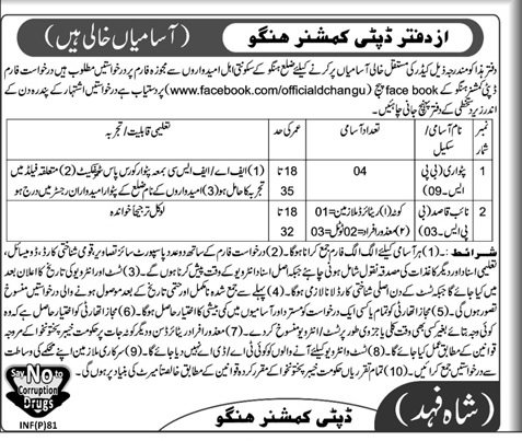 Kpk Government Hangu Jobs For Naib Qasid