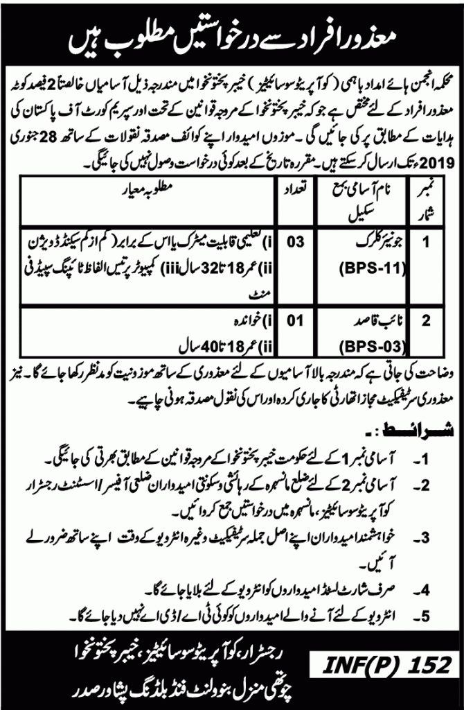 Kpk Government Peshawar Jobs For Junior Clerk