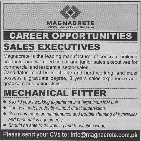 Magnacrete Private Limited Pakistan Jobs For Sales Executive