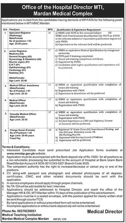 Medical Teaching Institution Mardan Jobs For Registrar