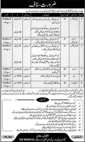 Miani Sahib Graveyard Committee Lahore Jobs for Admin Officer