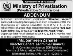 Ministry Of Privatisation Islamabad Jobs For Financial Consultant