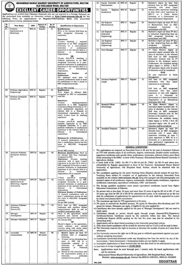 Muhammad Nawaz Shareef University Of Agriculture Multan Jobs For Professor