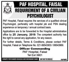 Paf Hospital Karachi Jobs For Psychologist