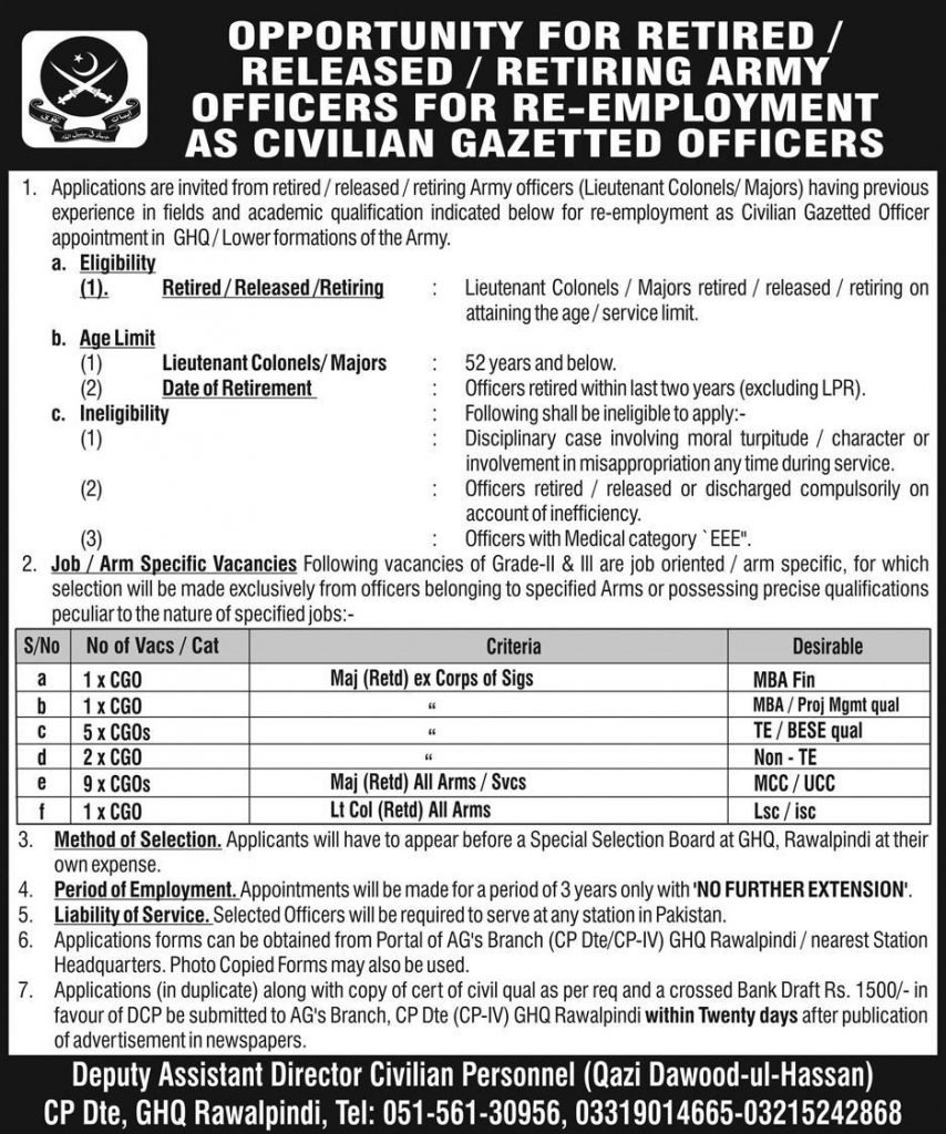 Pakistan Army Rawalpindi Jobs Careers