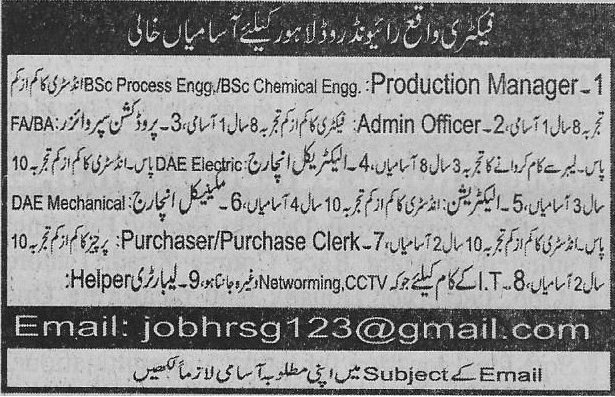 Production Manager Jobs in Lahore