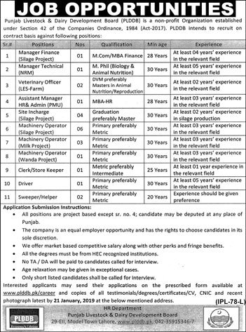 Punjab Livestock & Dairy Development Board Lahore Jobs for Manager Finance