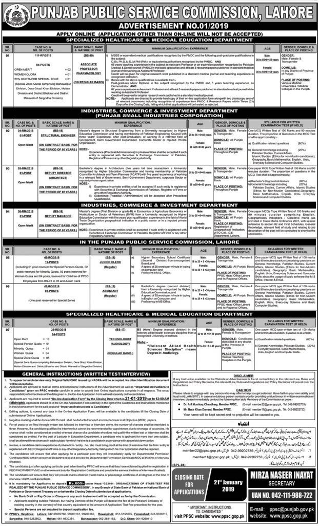 Punjab Public Service Commission Lahore Jobs for Associate Professor