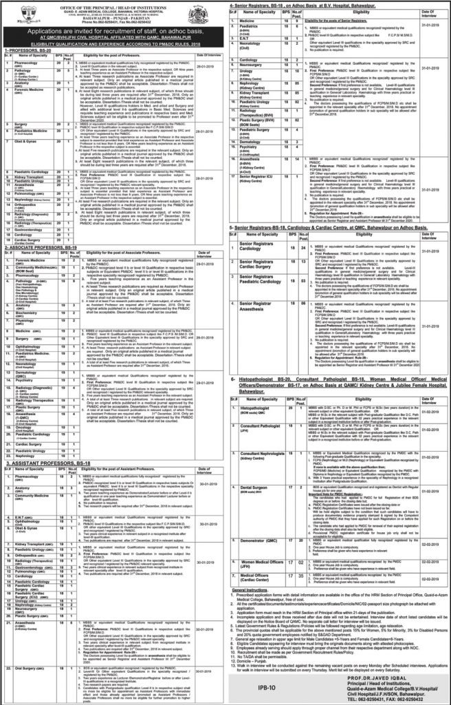 Quaid E Azam Medical College Bahawalpur Jobs For Professor Career