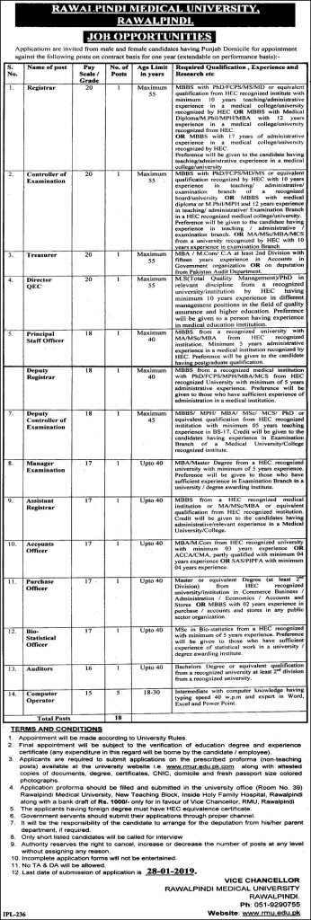 Rawalpindi Medical University Rawalpindi Jobs For Registrar