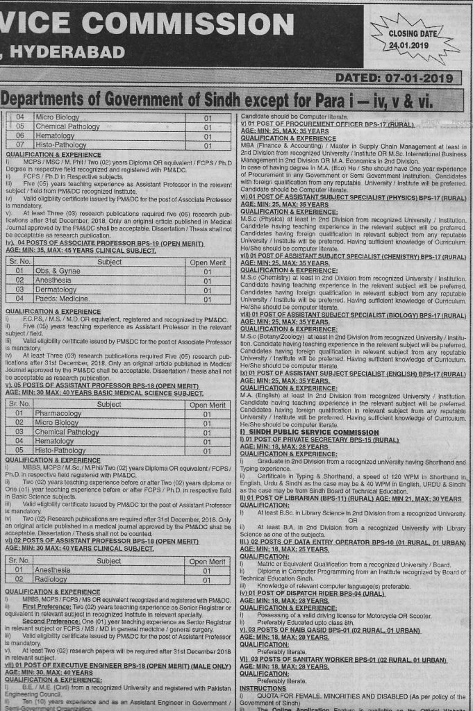 Sindh Public Service Commission Hyderabad Jobs for Procurement Officer