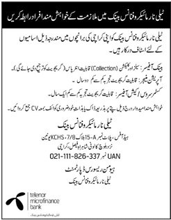 Telenor Microfinance Bank Karachi Jobs