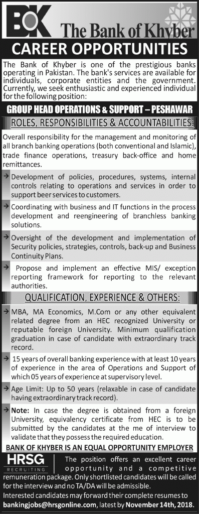 The Bank Of Khyber Peshawar Jobs