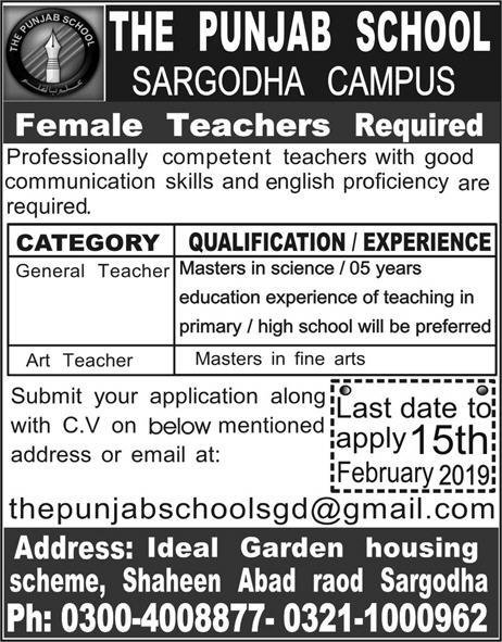 The Punjab School Sargodha Campus Jobs For Teacher